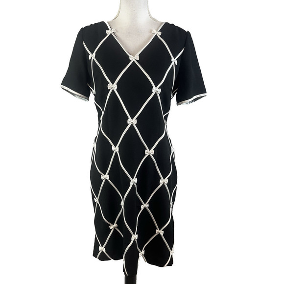 Misty Lane Dresses & Skirts - Vintage Misty Lane Dress size 11/12 Black Crepe Ribbons & Bows Wedding Church